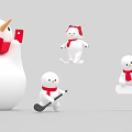 Cute Snowman Dolls With Red Scarf Hat And Winter Activity Poses Like Skiing Hockey Stick