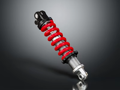 Car Shock Absorber With Red Coil Spring And Black Silver Components 3d model