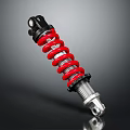 Car Shock Absorber With Red Coil Spring And Black Silver Components