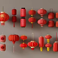 Traditional Red Lanterns With Various Shapes And Decorative Patterns For Festive Decor 3d model