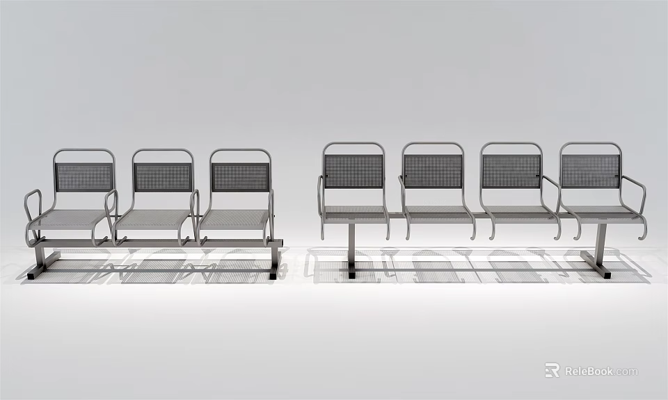 Modern Metal Public Chairs With Backrest And Armrests In Public Space 3d model 