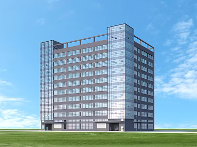 Modern Multi Story Industrial Factory Building With Glass Curtain Wall And Green Lawn 3d model