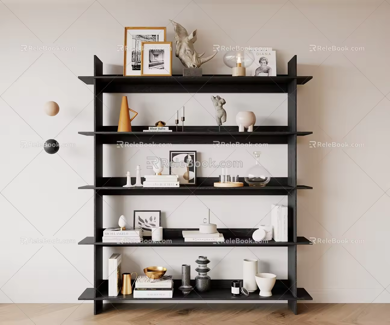 Solid wood modeling solid wood decorative shelf bookshelf 3d model