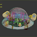 Alien Creature Inside Futuristic Silver UFO With Transparent Dome And Yellow Circular Parts