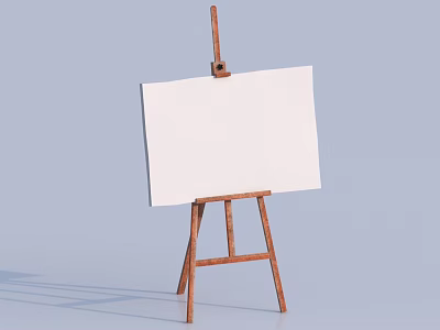 Artistic Wooden Easel With Blank Canvas On Light Blue Background For Painting Supplies 3d model