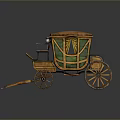 Vintage Horse Carriage With Orange Roof Green Body And Wooden Wheels