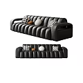 Elegant Modern Black Leather Sectional Sofa With Patterned And Round Decorative Pillows 3d model