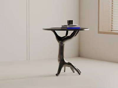 Modern Side Table with Unique Human Shaped Base Round Top Holding Books and Coffee Mug 3d model