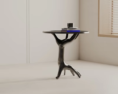 Modern Side Table with Unique Human Shaped Base Round Top Holding Books and Coffee Mug 3d model
