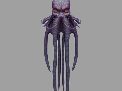 Game Movie Character Purple Monster Head with Red Eyes and Long Tentacles 3d model
