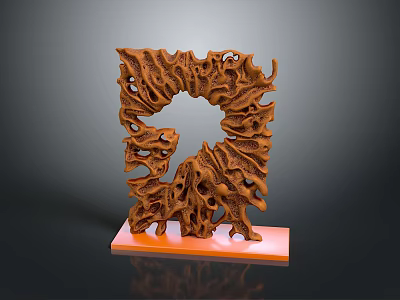 Unique Artistic Decorative Furniture With Abstract Hollow Brown Body And Orange Base 3d model