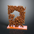 Unique Artistic Decorative Furniture With Abstract Hollow Brown Body And Orange Base
