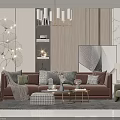 Modern Sofa Coffee Table Combination With Decorative Pillows Chandelier And Wall Art 3d model