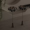 Modern Floor Lamp with Petal Shaped Shades Metallic Stand Black and Silver Accents