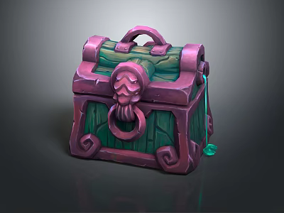 Vibrant Purple Green Treasure Chest With Decorative Lock And Hanging Gem 3d model