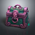 Vibrant Purple Green Treasure Chest With Decorative Lock And Hanging Gem