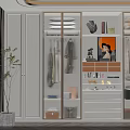 Modern Stylish Closet With Glass Doors Hanging Folded Clothes Decorative Items And Drawers