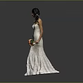 White Strapless Fitted Long Wedding Dress With Red Bouquet For Bridal