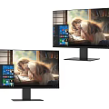 Dual Computer Monitors Showing Girl Reading Book On Bookshelf With Windows Desktop