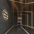 Illuminated Elevator Hallway With Reflective Floor Lighting Strips And Inspirational Quote Wall Art