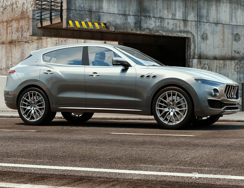 Silver Maserati SUV With Modern Design Parked Near Industrial Concrete Tunnel Entrance 3d model 