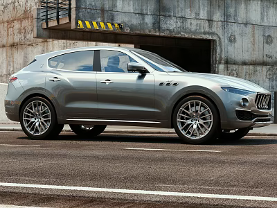 Silver Maserati SUV With Modern Design Parked Near Industrial Concrete Tunnel Entrance 3d model