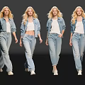 Four Women Walking In Denim Jackets White Tops And Jeans On Black Background