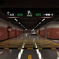 Underground Parking Garage With Directional Signs Numbers Yellow Grid Lines And Parked Car
