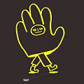 Neon Decorative Light with Hand Shape and Smiley Face Glowing on Dark Background