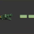 Green Toy Gun Weapon With Green And Red Square Boxes Display Setup