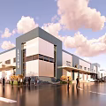 Modern Office Building For Telecom And Fire Center With Symmetrical Architecture And Reflective Waterfront