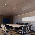 Modern Conference Room Interior Design With Long Table TV Screen And Chairs