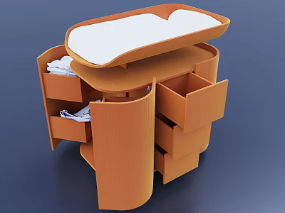 Modern Orange Baby Crib With Multiple Drawers And Spacious Storage Compartments 3d model