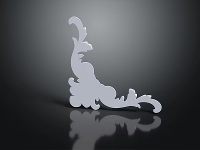 White Decorative Corner Ornament With Intricate Curled Patterns On Dark Background And Reflection 3d model