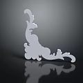 White Decorative Corner Ornament With Intricate Curled Patterns On Dark Background And Reflection