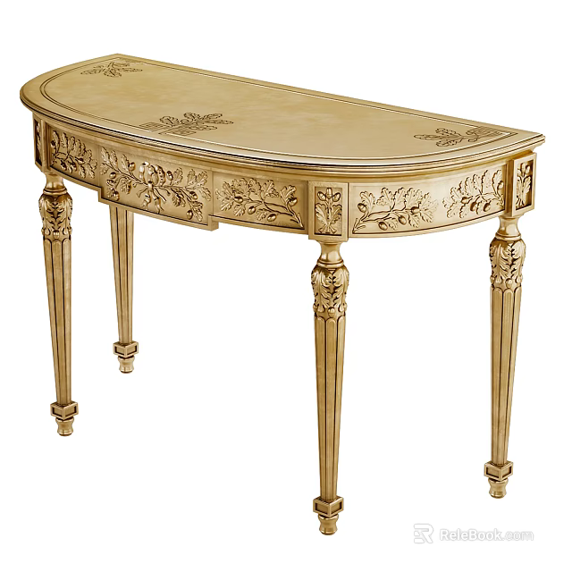 Golden Ornate Side Table with Carved Patterns and Elegant Legs 3d model 