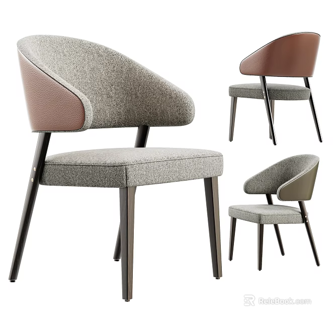 Modern Leisure Chair with Gray Fabric Brown Leather Accents and Black Metal Legs 3d model 
