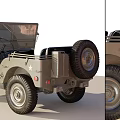Vintage Military Jeep With Open Top Green Exterior Front Grille And Large Tires