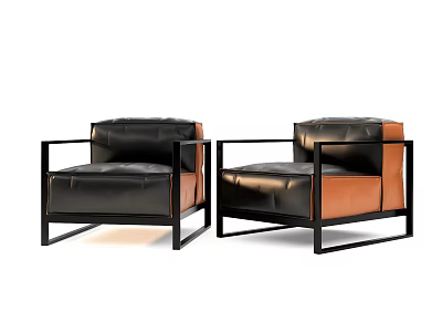 Modern Leather Armchair With Black And Orange Upholstery And Metal Frame For Living Room 3d model