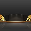 Stage Design With Curved Orange Wings Black Backdrop And Reflective Floor 3d model