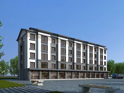 Modern Multi Story Residential Building With Ground Floor Shops And Greenery Plaza 3d model