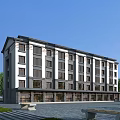 Modern Multi Story Residential Building With Ground Floor Shops And Greenery Plaza