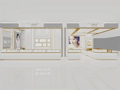 Modern Luxury Jewelry Store Interior With Glass Display Cases And Elegant Lighting Fixtures 3d model