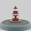 Red Lighthouse Shaped Ceramic Vessel With Gray Base And White Granular Decoration 3d model
