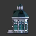 European-style Architecture Model Showcasing Green Dome White Walls Arched Windows Decorative Carvings And Steps
