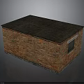 Single Story Red Brick Building With Black Roof And Small Window Exterior
