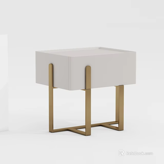 Modern White Bedside Table With Gold Geometric Legs And Sleek Design 3d model