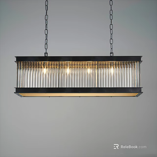 Modern Rectangular Chandelier With Black Metal Frame And Transparent Glass Rods 3d model