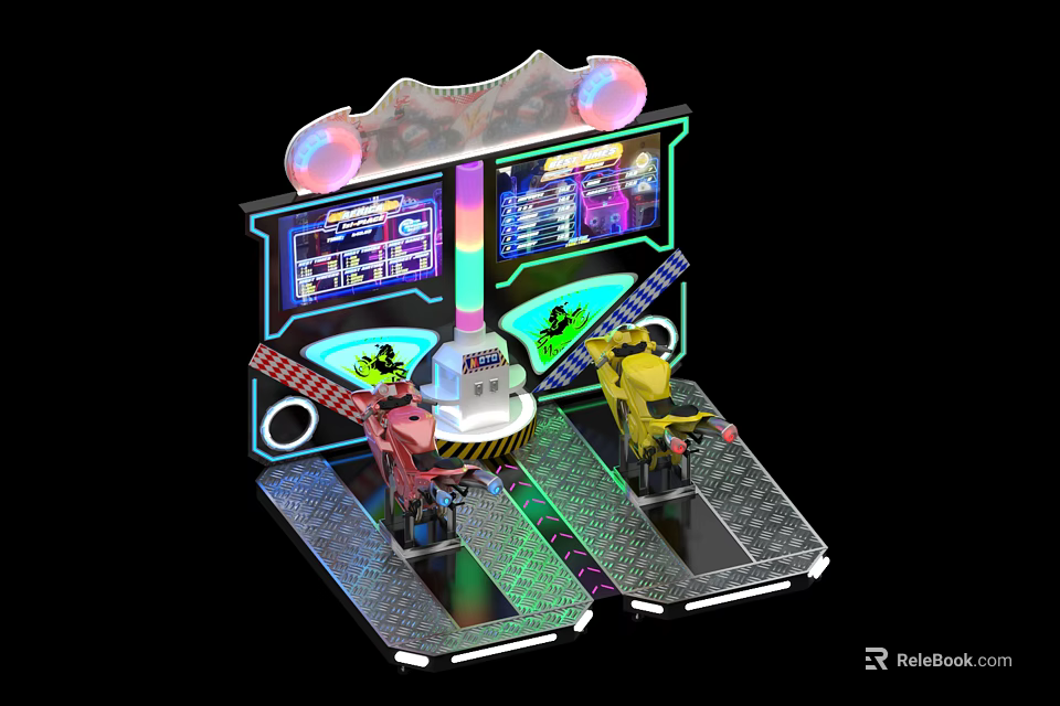 Arcade Game Machines Featuring Neon Lights Dual Player Stations And Vibrant Interactive Displays 3d model 
