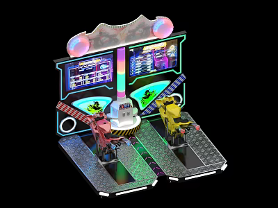 Arcade Game Machines Featuring Neon Lights Dual Player Stations And Vibrant Interactive Displays 3d model